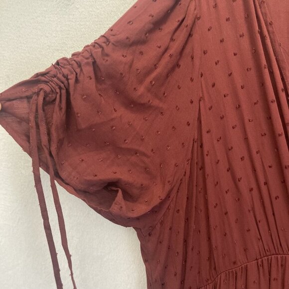 NWT Torrid Swiss Dot Midi Dress Womens 4X 26 Maroon Surplice Wrap Pocket Boho - Picture 10 of 15